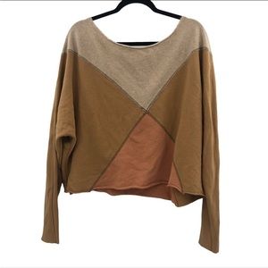 Free People Women Small Oversized Sweatshirt Montauk Pieced Patchwork Pullover